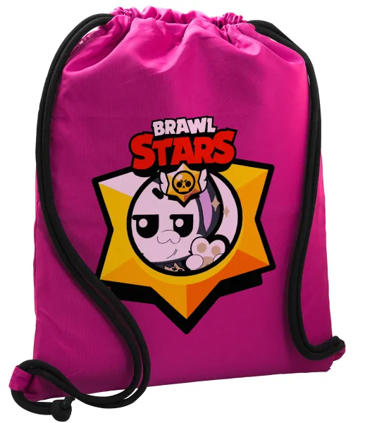Brawl Stars Kit — Τσάντα πλάτης πουγκί GYMBAG Φούξια, με τσέπη (40x48cm) & χονδρά κορδόνια