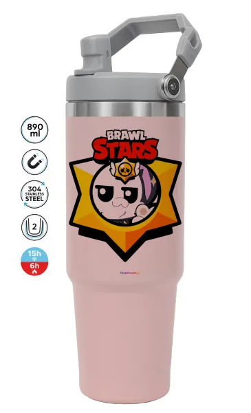 Brawl Stars Kit — ΡΟΖ Travel Tumbler Θερμός με χερούλι και καλαμάκι 890ml