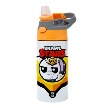 Brawl Stars Kit, Παιδικό παγούρι θερμό, ανοξείδωτο, με καλαμάκι ασφαλείας, Πορτοκαλί/Γκρι (360ml) BPA-FREE