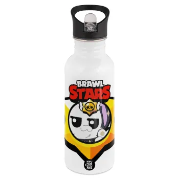 Brawl Stars Kit, White water bottle with straw, stainless steel 600ml