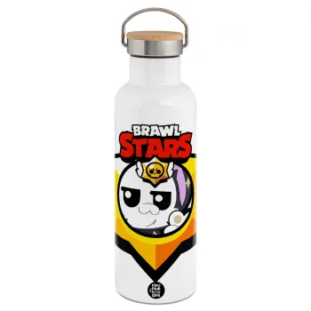 Brawl Stars Kit, Stainless steel White with wooden lid (bamboo), double wall, 750ml