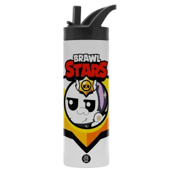 Brawl Stars Kit, Metallic thermos bottle with straw & handle, stainless steel (Stainless steel 304), double-walled, 600ml.