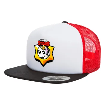 Brawl Stars Kit, Adult Foam Flat Snapback with Mesh Black-White-Red (POLYESTER, ADULT, UNISEX, ONE SIZE)