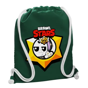 Brawl Stars Kit, Backpack pouch GYMBAG BOTTLE GREEN, with pocket (40x48cm) & thick white cords