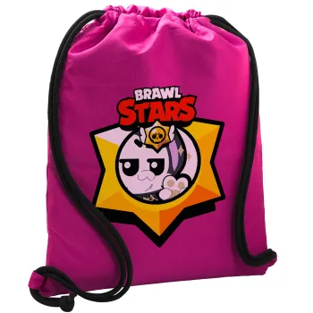 Brawl Stars Kit, Τσάντα πλάτης πουγκί GYMBAG Φούξια, με τσέπη (40x48cm) & χονδρά κορδόνια
