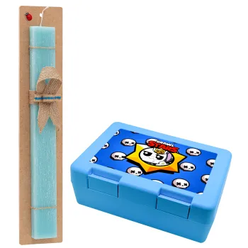 Brawl Stars Kit, Easter Set, children's snack container BLUE & Easter aromatic flat candle (30cm) (TURQUOISE)