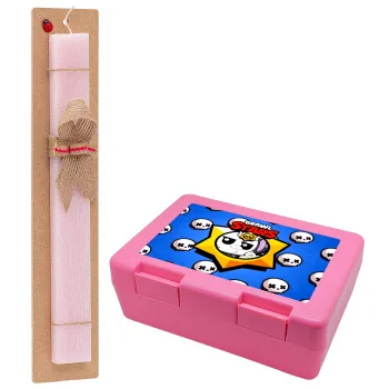 Brawl Stars Kit, Easter Set, children's snack container PINK & scented flat Easter candle (30cm) (PINK)