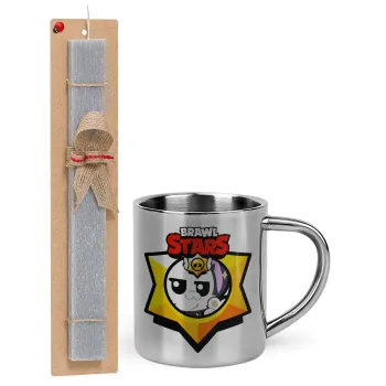 Brawl Stars Kit, Easter Set, metallic thermal cup (300ml) & Easter aromatic flat candle (30cm) (GRAY)