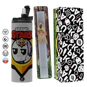 Brawl Stars Kit, Easter candle with Grey Tumbler Thermo 600ml & aromatic flat candle (30cm) (GREY)