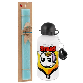 Brawl Stars Kit, Easter Set, metallic aluminum water bottle (500ml) & scented flat candle (30cm) (TURQUOISE)