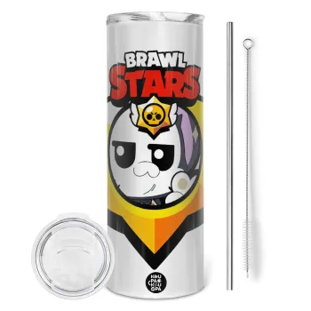 Brawl Stars Kit, Tumbler ποτήρι θερμό από ανοξείδωτο ατσάλι 600ml, με μεταλλικό καλαμάκι & βούρτσα καθαρισμού
