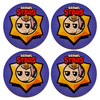 Brawl Stars Kit, ΣΕΤ x4 Σουβέρ ξύλινα στρογγυλά plywood (9cm)