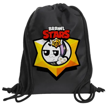 Brawl Stars Kit, Τσάντα πλάτης πουγκί GYMBAG Μαύρη, με τσέπη (40x48cm) & χονδρά κορδόνια
