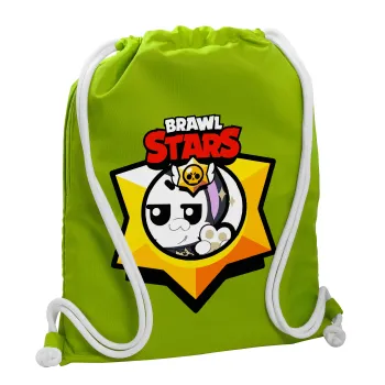 Brawl Stars Kit, Τσάντα πλάτης πουγκί GYMBAG LIME GREEN, με τσέπη (40x48cm) & χονδρά κορδόνια