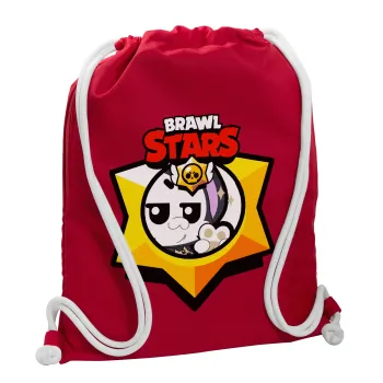 Brawl Stars Kit, Τσάντα πλάτης πουγκί GYMBAG Κόκκινη, με τσέπη (40x48cm) & χονδρά κορδόνια