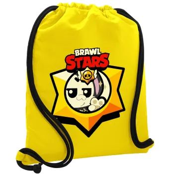Brawl Stars Kit, Τσάντα πλάτης πουγκί GYMBAG Κίτρινη, με τσέπη (40x48cm) & χονδρά κορδόνια