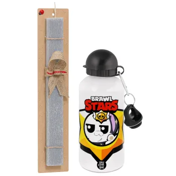 Brawl Stars Kit, Πασχαλινή Λαμπάδα με παγούρι μεταλλικό  αλουμινίου (500ml) & κερί αρωματικό πλακέ (30cm) (ΓΚΡΙ)