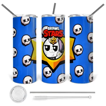 Brawl Stars Kit, Tumbler ποτήρι θερμό από ανοξείδωτο ατσάλι 600ml, με μεταλλικό καλαμάκι & βούρτσα καθαρισμού