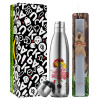 Easter Set, metallic stainless thermos flask (500ml) & scented flat Easter candle (30cm) (GRAY)