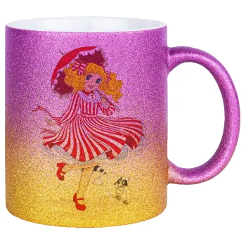 Candy, Κούπα Χρυσή/Ροζ Glitter, κεραμική, 330ml