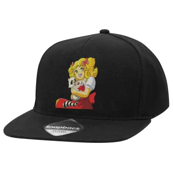 Candy, Καπέλο Ενηλίκων Flat Snapback Μαύρο, (100% ΒΑΜΒΑΚΕΡΟ TWILL, ΕΝΗΛΙΚΩΝ, UNISEX, ONE SIZE)