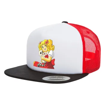 Candy, Καπέλο Ενηλίκων Foam Flat Snapback με Δίχτυ Μαύρο-Λευκό-Κόκκινο (POLYESTER, ΕΝΗΛΙΚΩΝ, UNISEX, ONE SIZE)