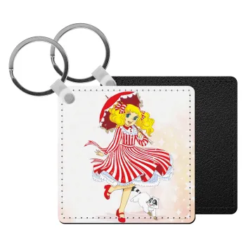 Candy, Μπρελόκ Δερματίνη, τετράγωνο ΜΑΥΡΟ (5x5cm)