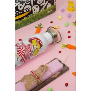 Candy, Πασχαλινή Λαμπάδα με παγούρι μεταλλικό (620ml, stainless steel) & κερί αρωματικό πλακέ (30cm) (ΡΟΖ)