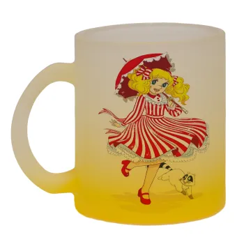 Candy, Κούπα γυάλινη δίχρωμη με βάση το κίτρινο ματ, 330ml