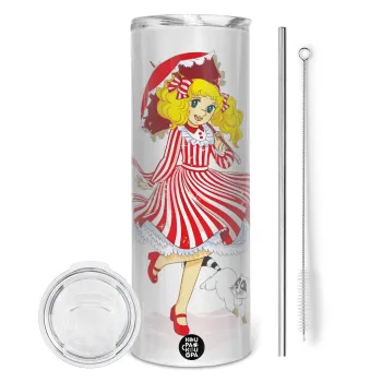 Candy, Tumbler ποτήρι θερμό από ανοξείδωτο ατσάλι 600ml, με μεταλλικό καλαμάκι & βούρτσα καθαρισμού