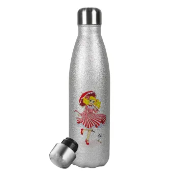 Candy, Metallic Glitter Silver Thermos Flask (Stainless steel), double-walled, 500ml