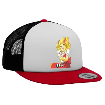 Candy, Καπέλο Ενηλίκων Foam Flat Snapback με Δίχτυ Κόκκινο-Λευκό-Μαύρο (POLYESTER, ΕΝΗΛΙΚΩΝ, UNISEX, ONE SIZE)