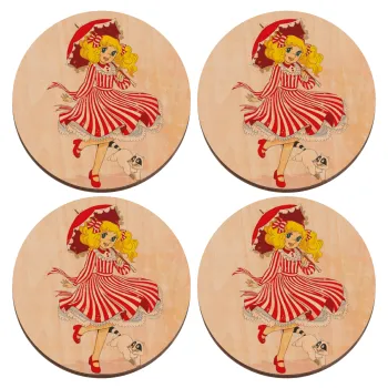 Candy, ΣΕΤ x4 Σουβέρ ξύλινα στρογγυλά plywood (9cm)