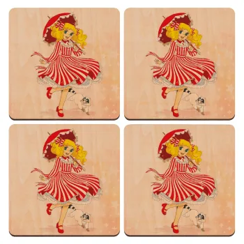 Candy, ΣΕΤ x4 Σουβέρ ξύλινα τετράγωνα plywood (9cm)