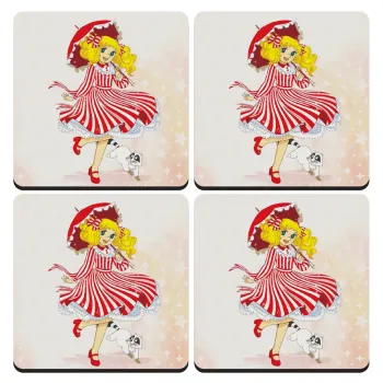 Candy, ΣΕΤ 4 Σουβέρ ξύλινα τετράγωνα (9cm)