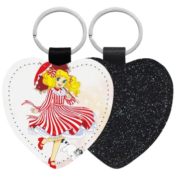 Candy, Μπρελόκ PU δερμάτινο glitter καρδιά ΜΑΥΡΟ