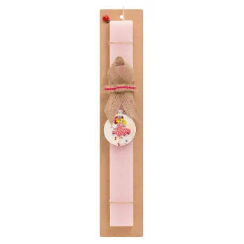 Candy, Πασχαλινή Λαμπάδα με ξύλινο μπρελόκ & κερί αρωματικό πλακέ (30cm) (ΡΟΖ)