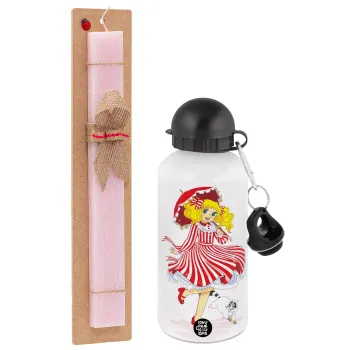 Candy, Πασχαλινή Λαμπάδα με παγούρι μεταλλικό αλουμινίου (500ml) & κερί αρωματικό πλακέ (30cm) (ΡΟΖ)