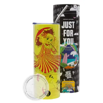 Candy, Neon Yellow Travel Tumbler θερμό, μεταλλικό καλαμάκι(Ανωξείδωτο 304 Food grade, BPA free, 600ml)