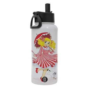 Candy, Metal mug thermo White with Straw and Spout Lid (Stainless steel), double wall, 950ml