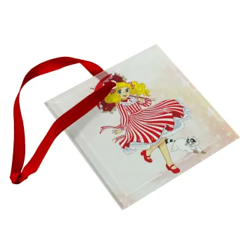 Candy, Στολίδι Χριστουγεννιάτικο στολίδι γυάλινο τετράγωνο 9x9cm