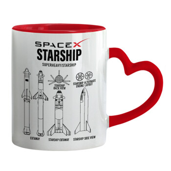 Space X, Mug heart red handle, ceramic, 330ml