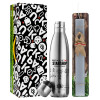 Easter Set, metallic stainless thermos flask (500ml) & scented flat Easter candle (30cm) (GRAY)