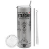 Tumbler stainless steel Silver 600ml, with metal straw & cleaning brush