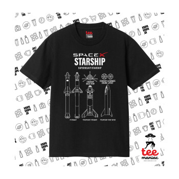 Space X, Κλασικό T-Shirt, διπλής ραφής, χωρίς πλευρικές ραφές ΜΑΥΡΟ από 100% βαμβάκι. Vegan & OEKO-TEX πιστοποιημένο.