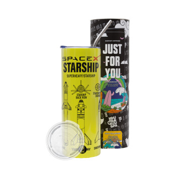 Space X, Neon Yellow Travel Tumbler θερμό, μεταλλικό καλαμάκι(Ανωξείδωτο 304 Food grade, BPA free, 600ml)