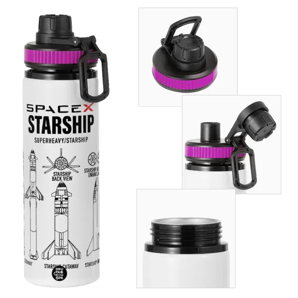 Space X — Metallic water bottle with safety lid, 850ml aluminum