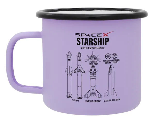Space X — Metal enamel mug, matte light pastel purple, 360ml