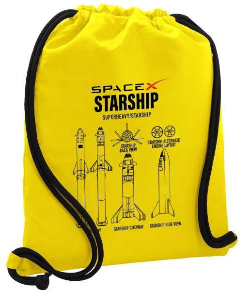Space X — Τσάντα πλάτης πουγκί GYMBAG Κίτρινη, με τσέπη (40x48cm) & χονδρά κορδόνια
