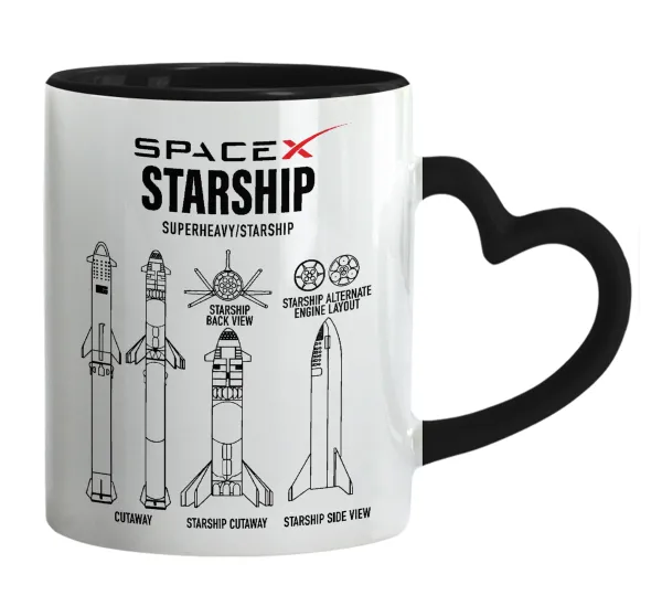Space X — Mug heart black handle, ceramic, 330ml